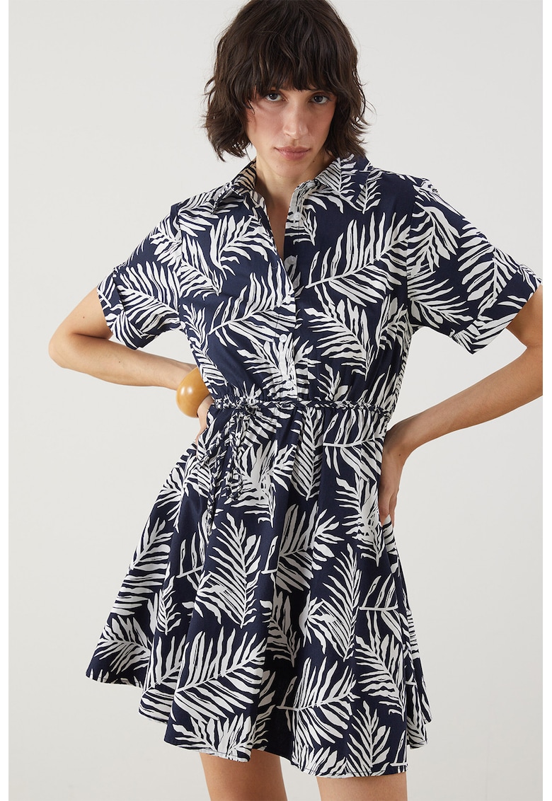 Rochie mini cu imprimeu tropical - Alb/Albastru ultramarin
