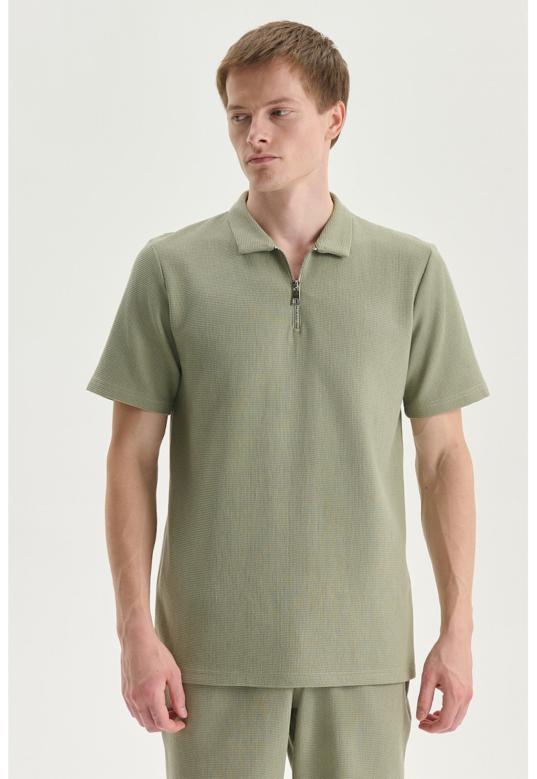Tricou polo cu fenta cu fermoar - Verde pal