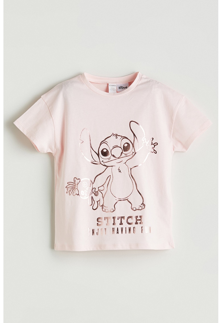 Tricou de bumbac cu imprimeu Stitch - Roz pal