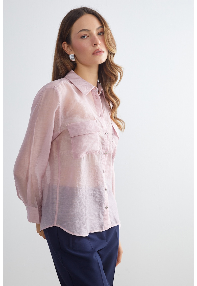 Camasa semitransparenta din amestec de lyocell cu buzunare cu clapa - Roz pastel