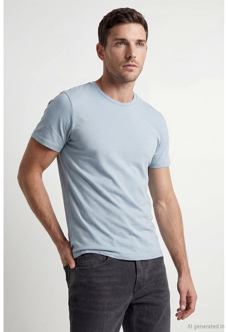 Tricou slim fit de bumbac - Albastru pastel