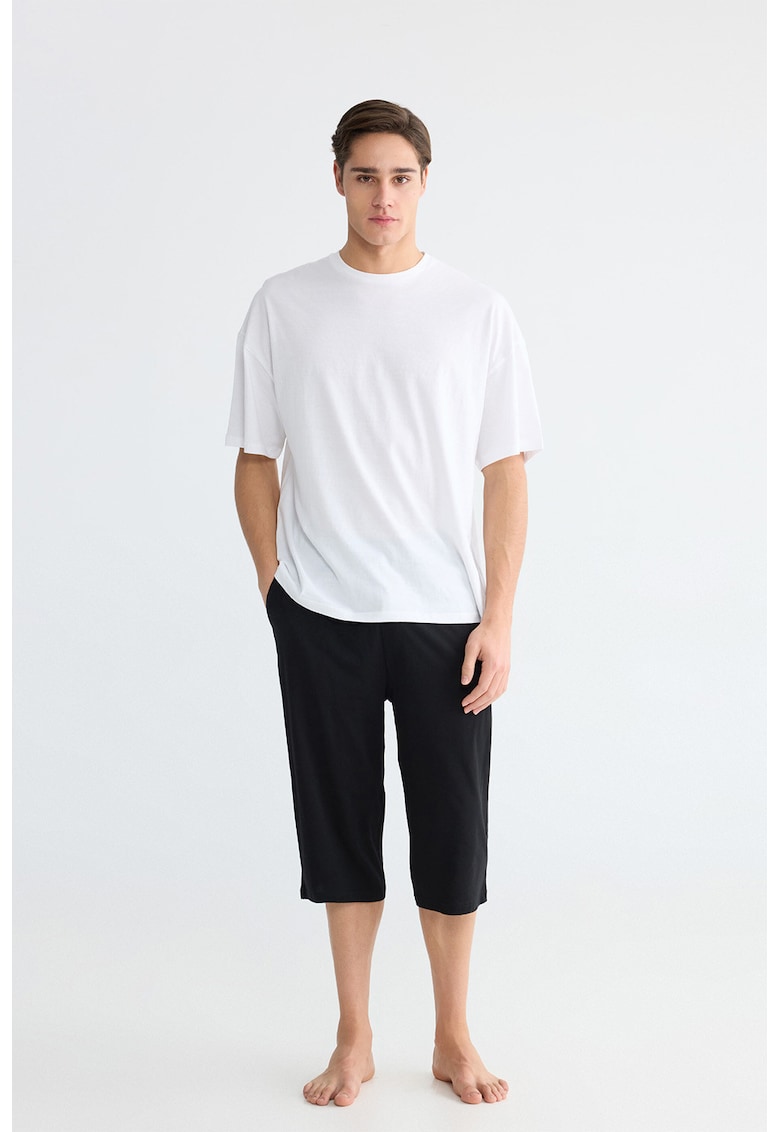 Pantaloni scurti de pijama uni din bumbac - Negru