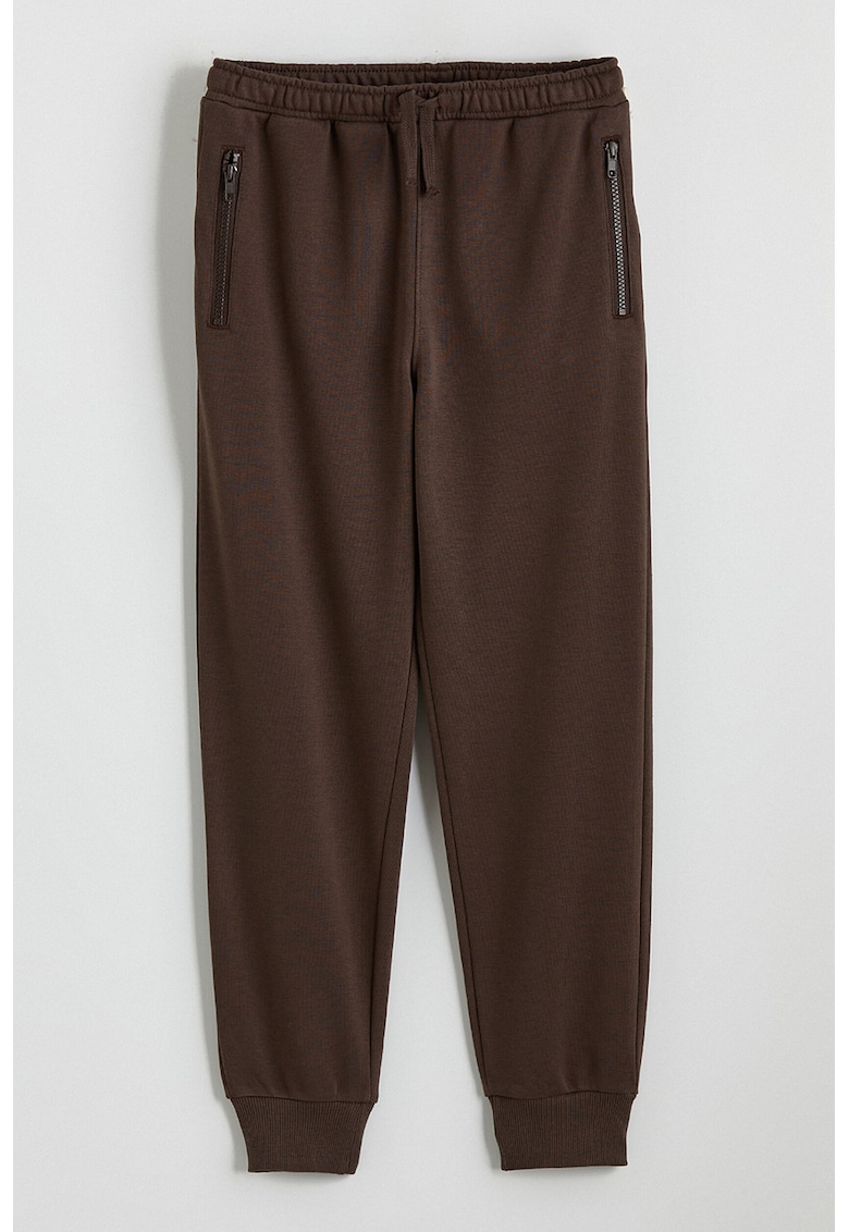 Pantaloni de trening regular fit cu buzunare cu fermoar - Maro pamantiu