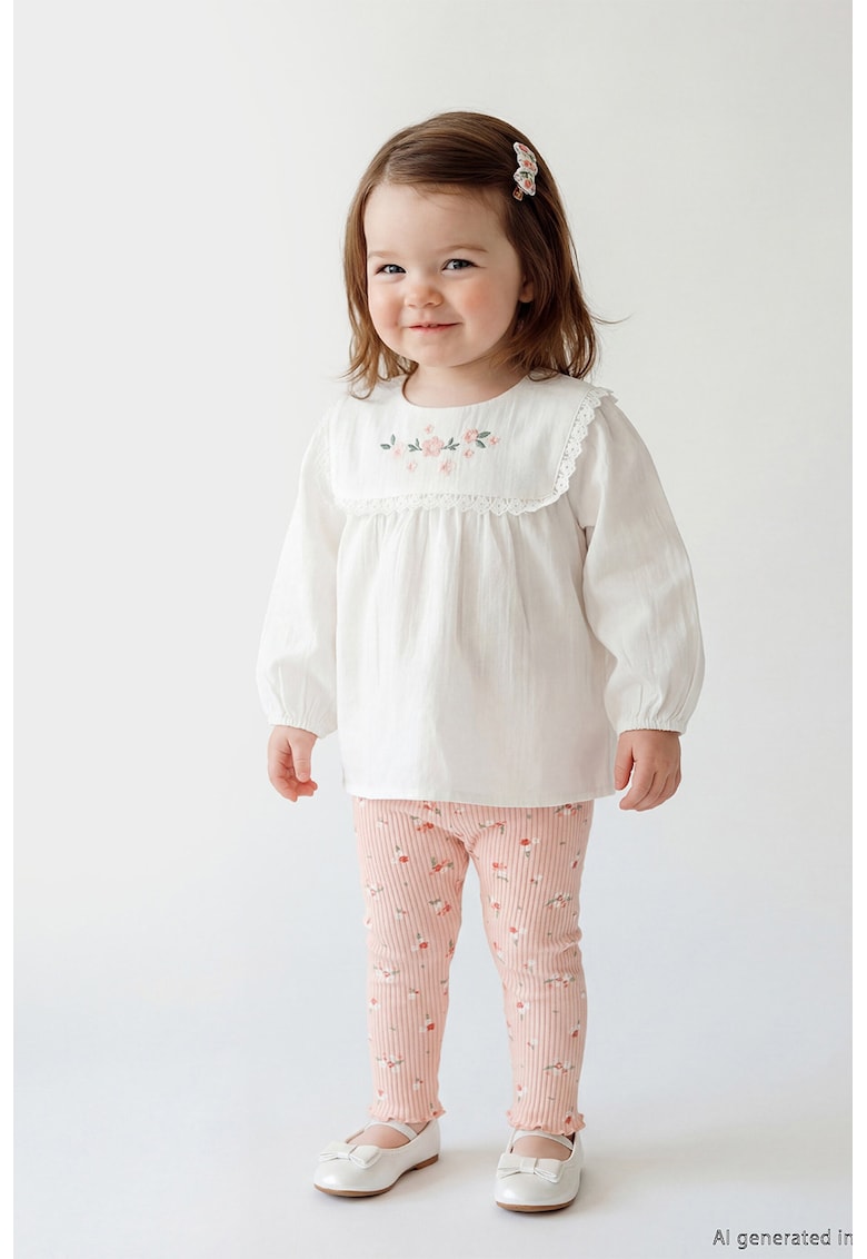 Set de bluza si colanti - 2 piese - Alb/Piersica