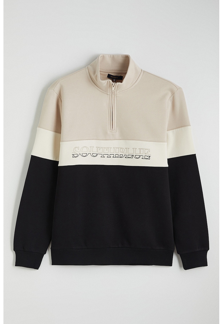 Bluza de trening cu model colorblock - Alb/Negru/Maro camel