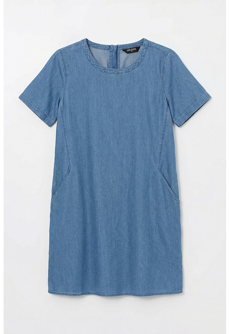 Rochie-tricou din denim cu buzunare laterale - Albastru prafuit