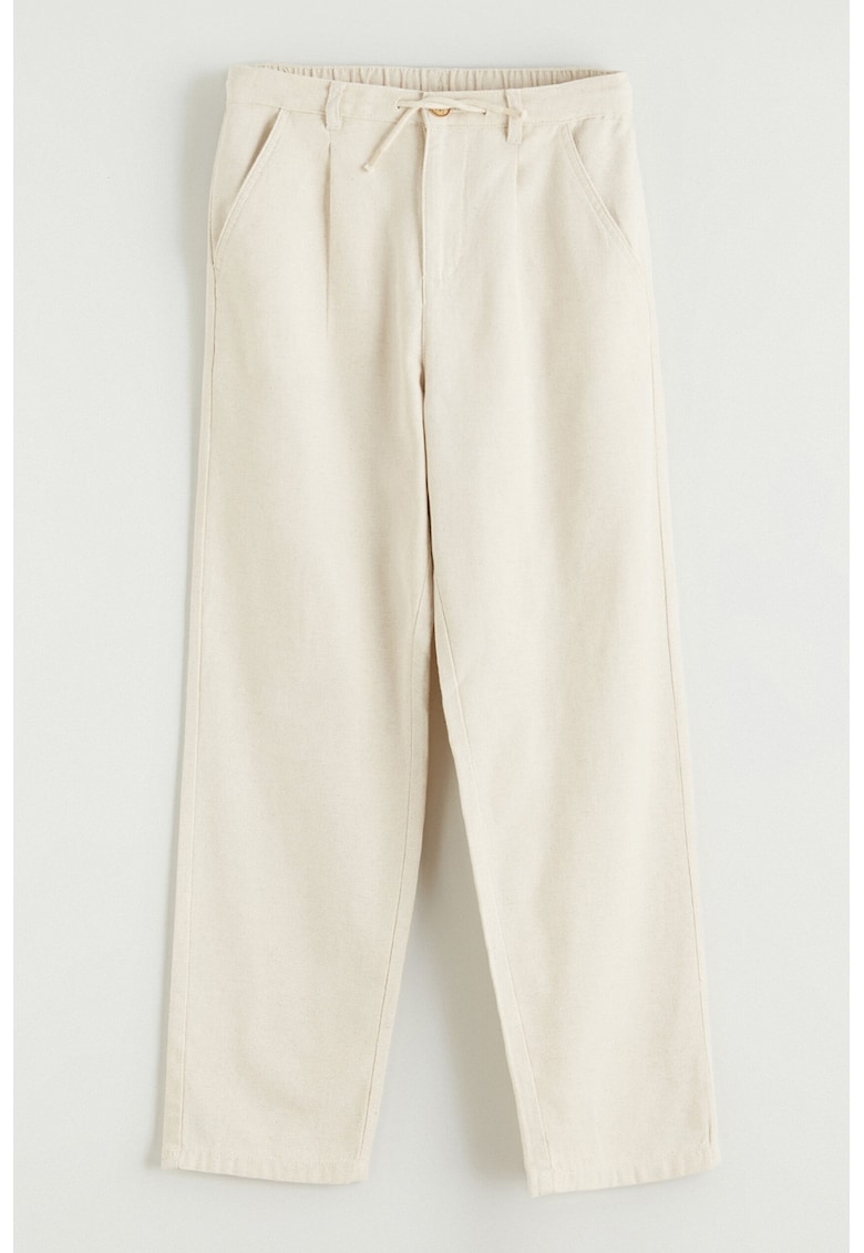 Pantaloni din amestec de in cu snur in talie - Alb fildes