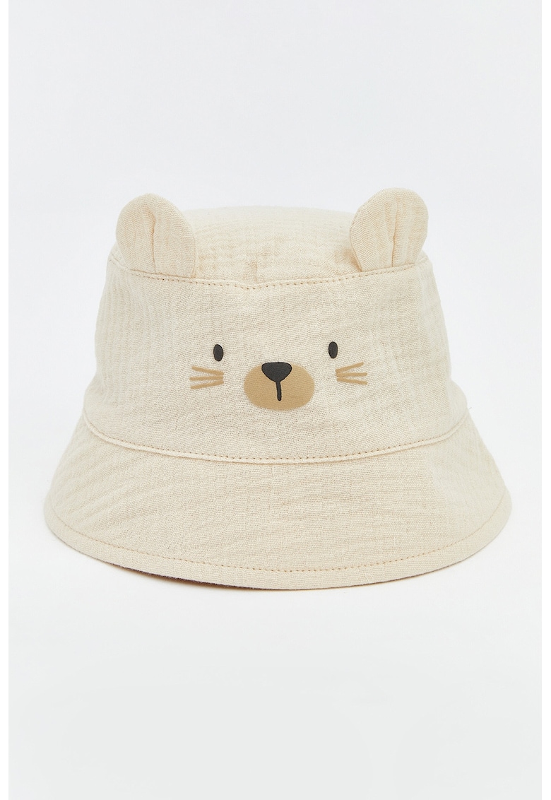 Palarie bucket din bumbac cu imprimeu urs - Bej deschis