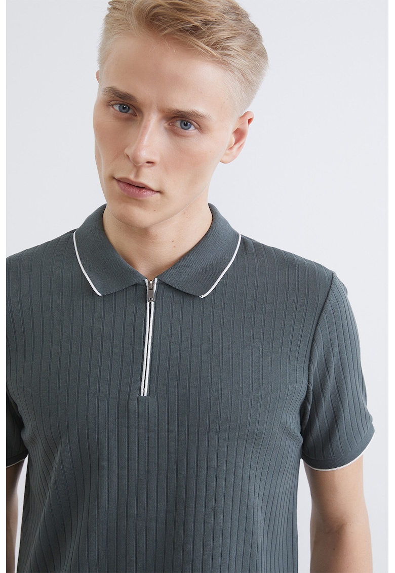 Tricou polo cu fenta cu fermoar - Verde inchis