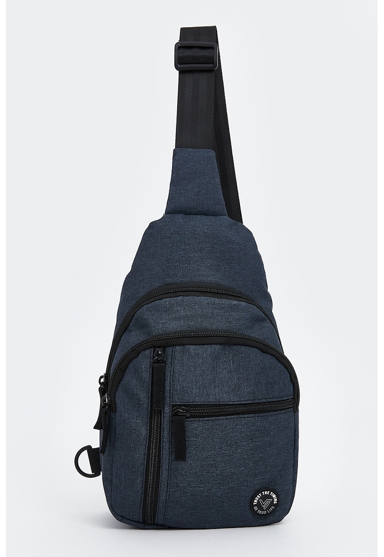 Geanta crossbody din material textil - Negru/Bleumarin