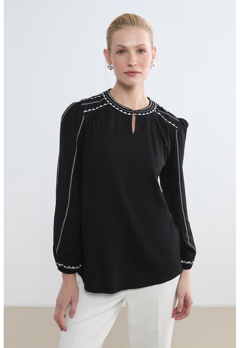 Bluza din bumbac cu decupaj cu nasture - Alb/Negru