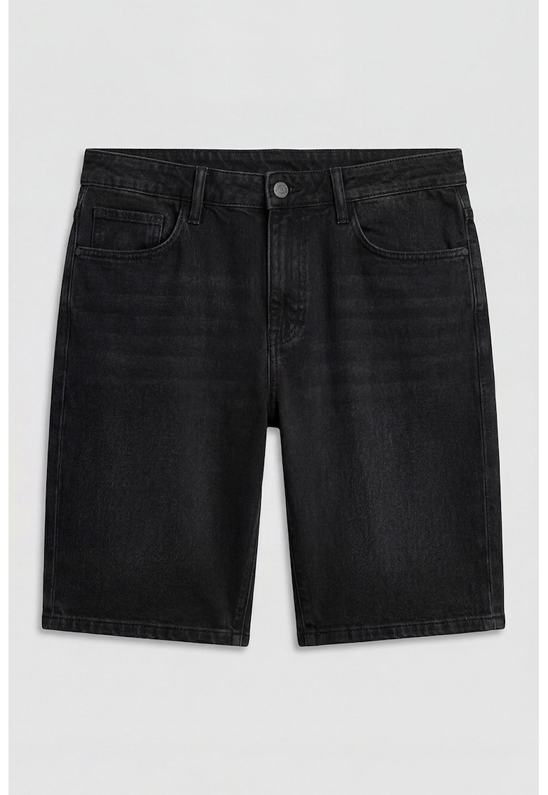 Blugi scurti cu aspect decolorat - Negru