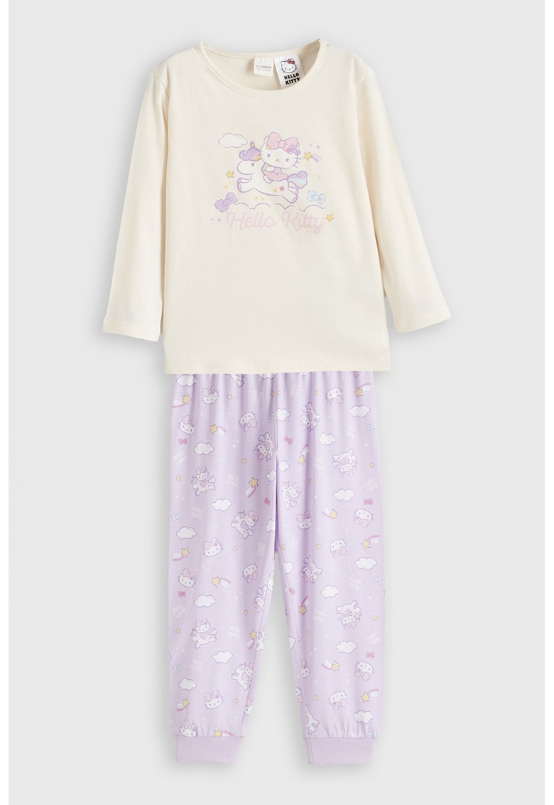 Pijama din bumbac cu imprimeu Hello kitty - Roz/Crem