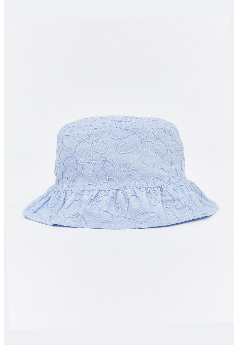 Palarie bucket de bumbac cu broderie florala - Albastru deschis