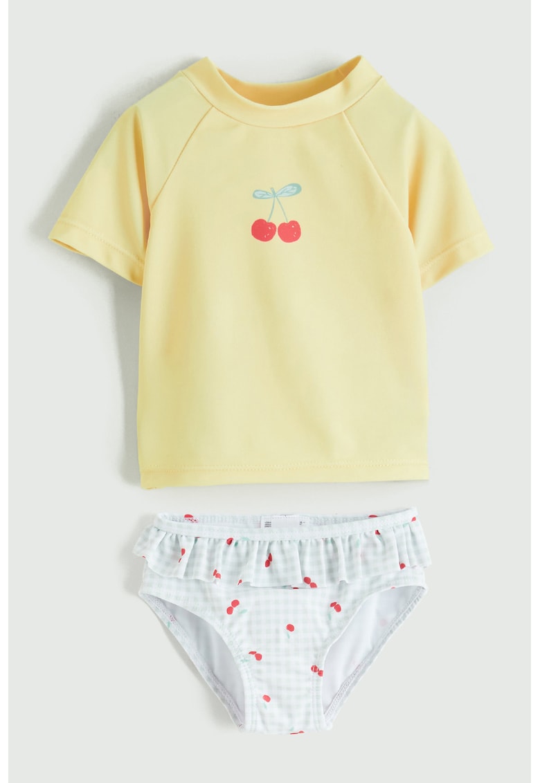 Set de tricou cu imprimeu cu cirse si chiloti - 2 piese - Alb/Galben pal