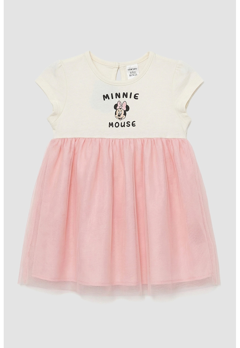 Rochie combi cu imprimeu Minnie Mouse - Roz pastel/Crem
