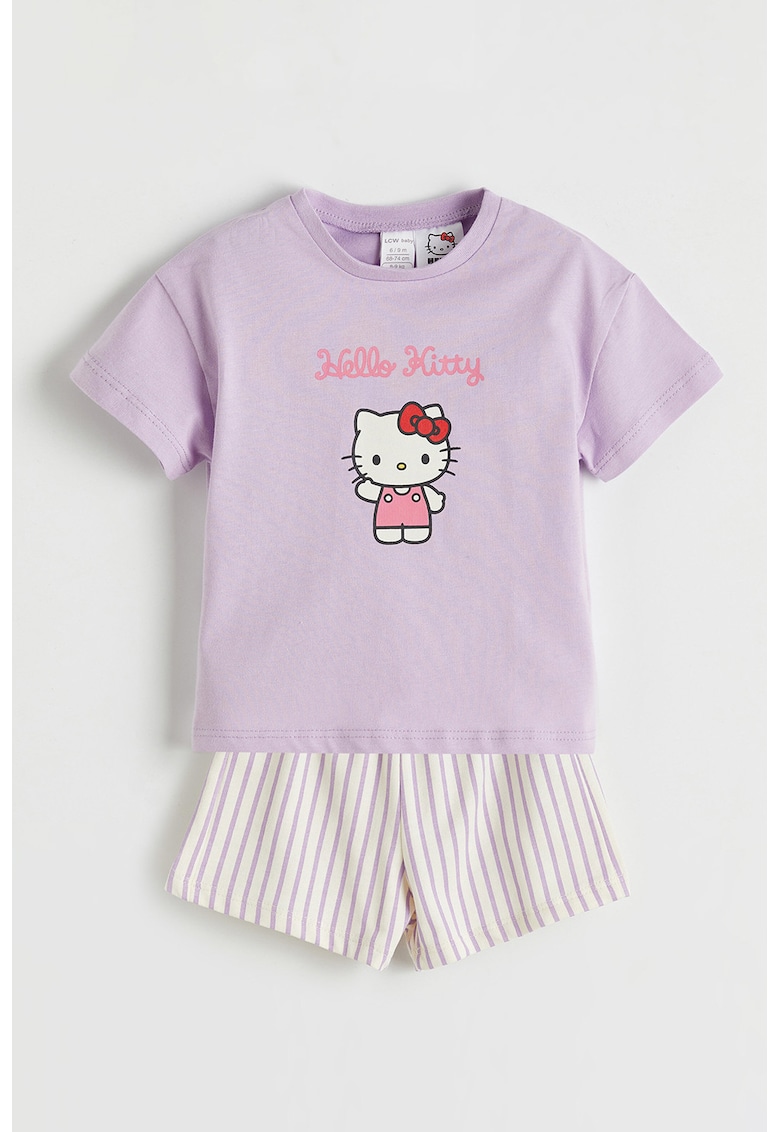Set de tricou cu imprimeu si pantaloni scurti - 2 piese - Lila/Crem