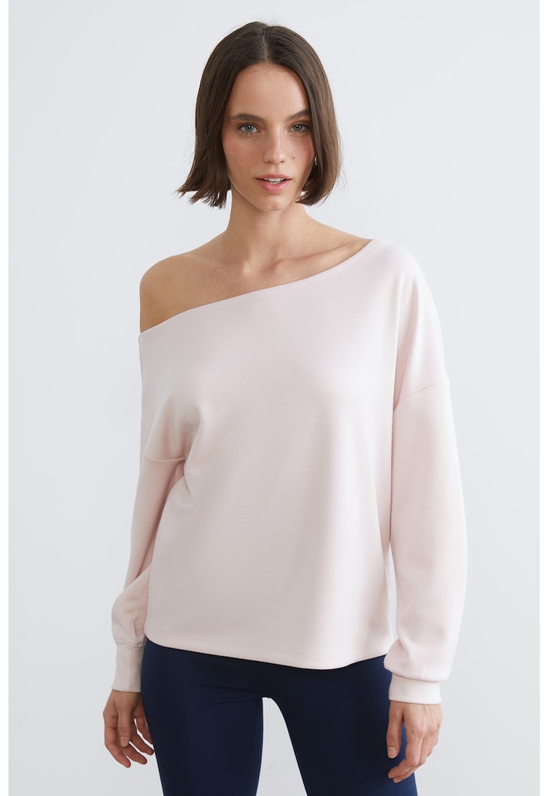 Bluza de trening lejera cu decolteu barcuta - Roz pastel