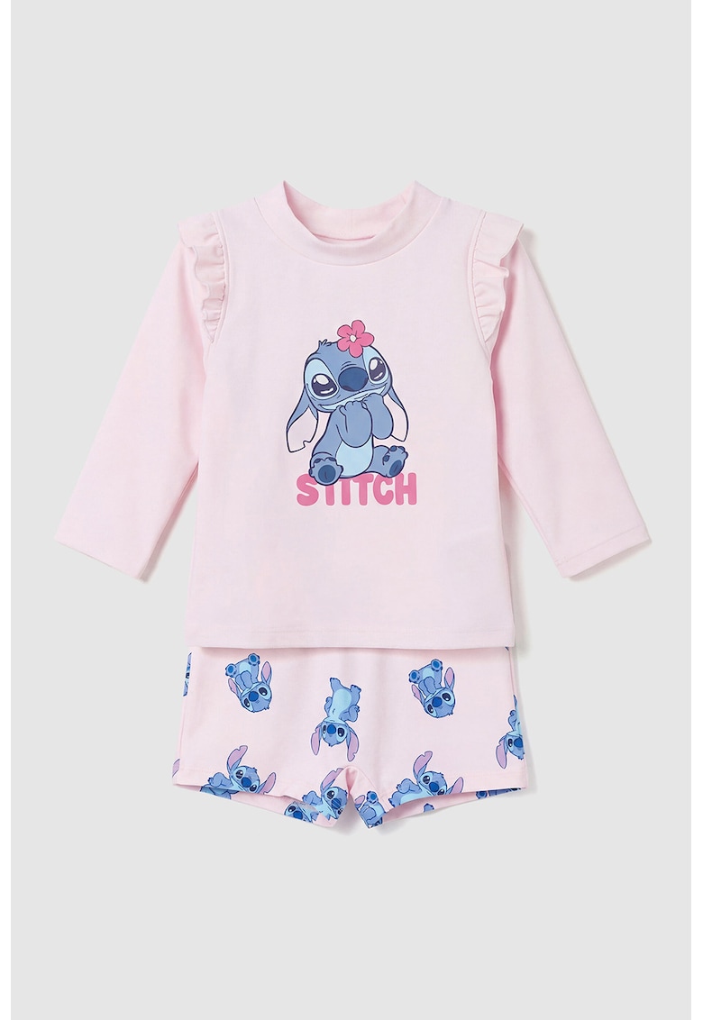 Costum de baie cu doua piese si imprimeu Stitch - Roz pastel/Albastru