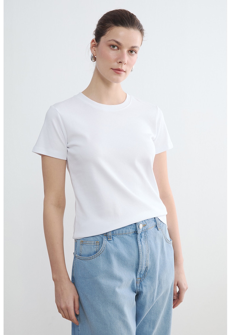 Tricou slim fit de bumbac - Alb optic