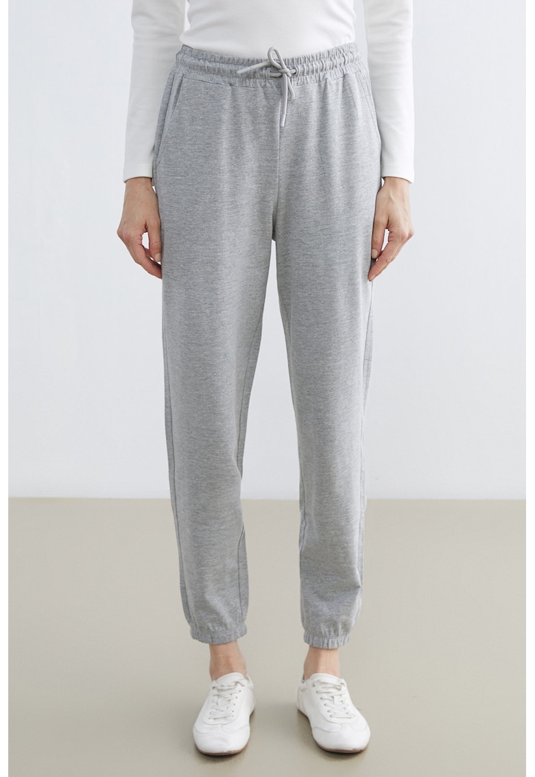 Pantaloni de trening din bumbac cu model uni - Gri melange