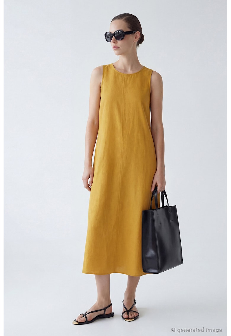 Rochie midi dreapta - Galben sofran