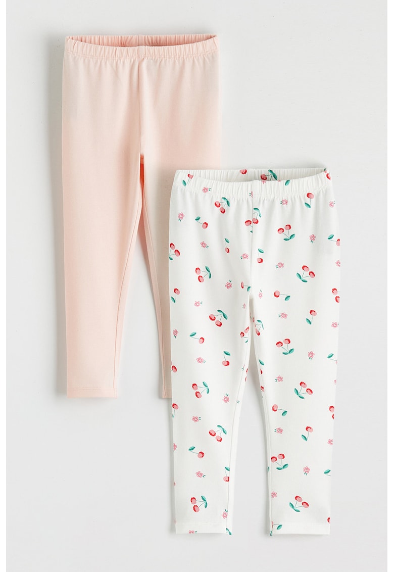 Set de colanti din amestec de bumba c- 2 perechi - Alb/Roz pastel