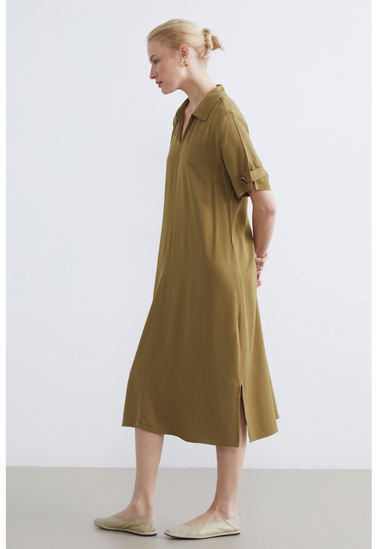 Rochie midi cu guler - Verde masliniu