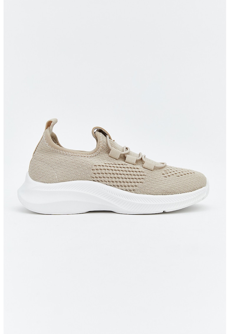 Pantofi sport slip-on din plasa cu model tricotat - Bej deschis