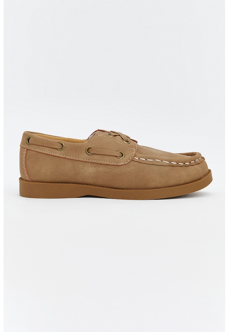 Pantofi boat din piele ecologica cu varf rotund - Maro camel