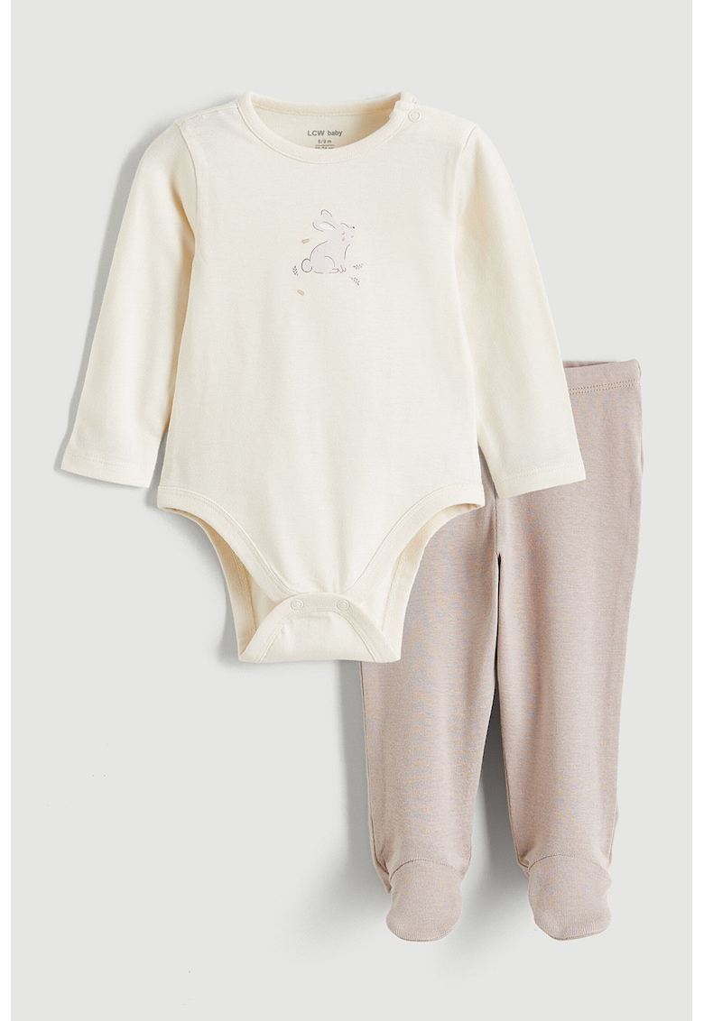 Set de pantaloni cu botosei si body - Piersica/Crem