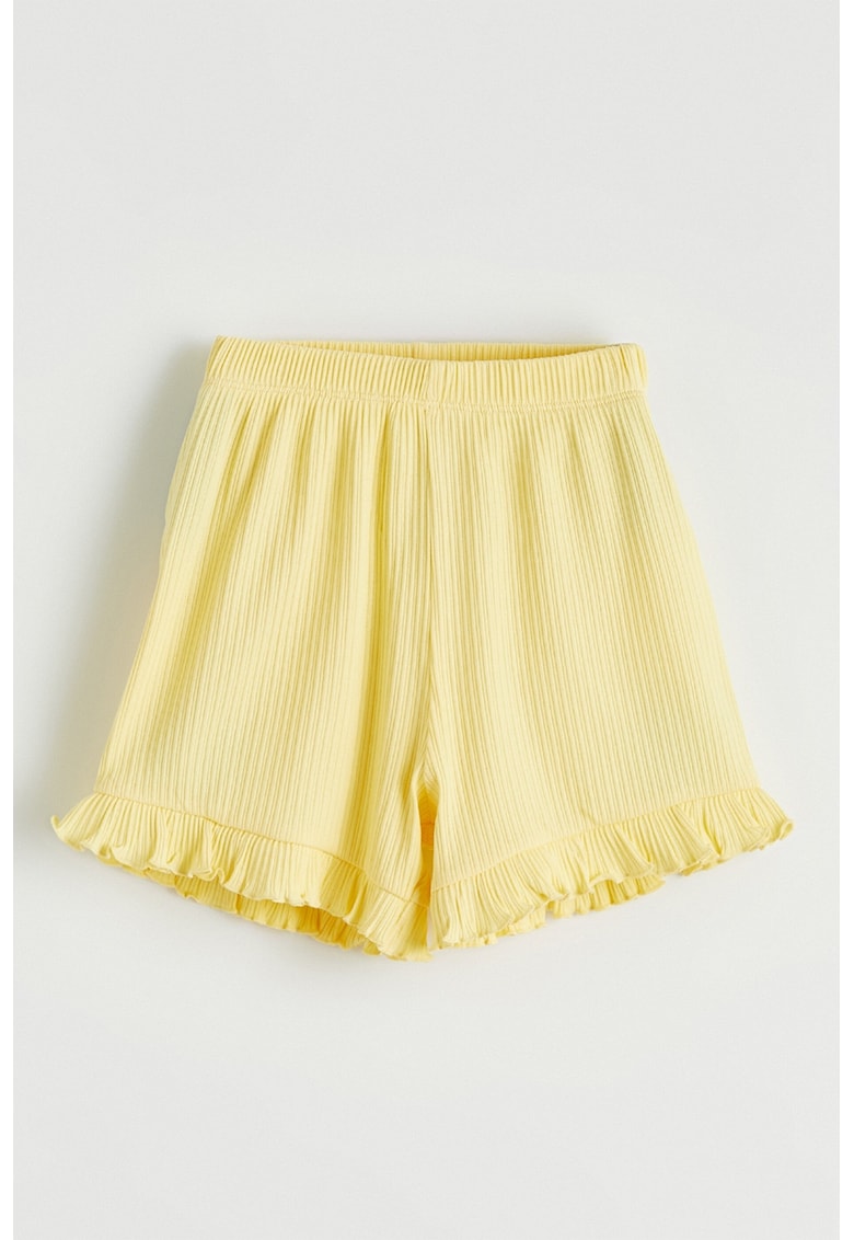 Pantaloni scurti striati cu talie elastica - Galben pai
