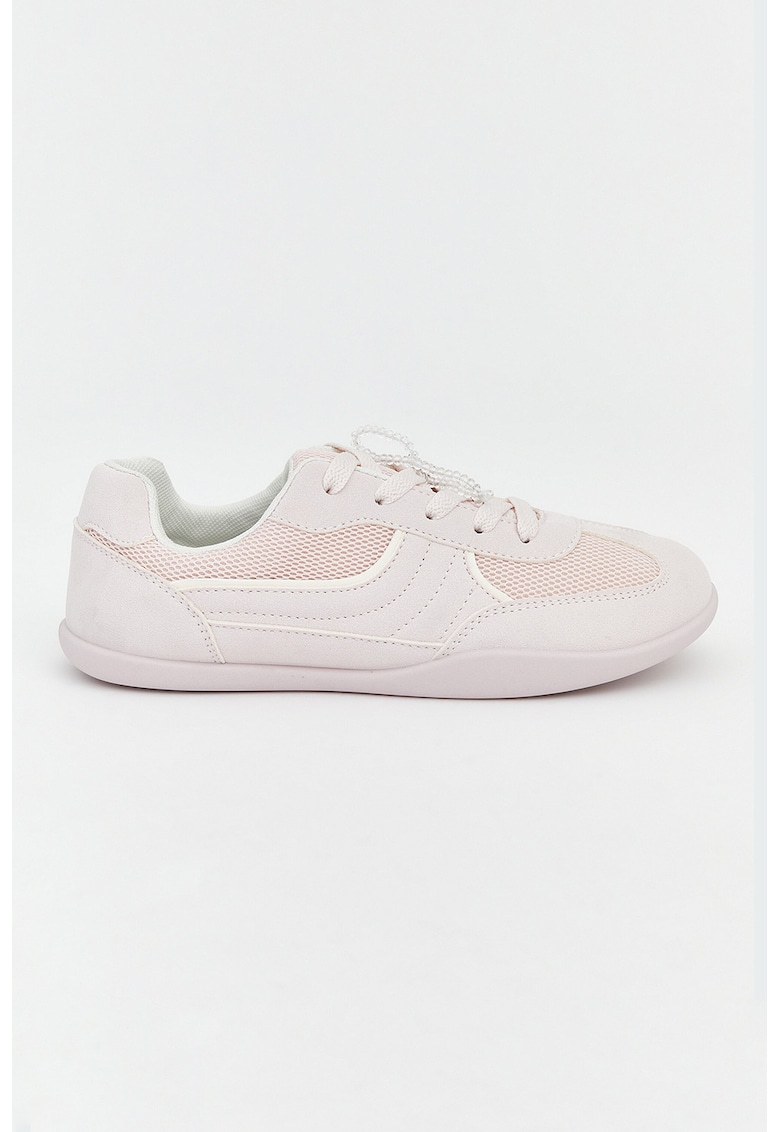 Pantofi sport low-cut cu garnituri din plasa - Alb/Piersica