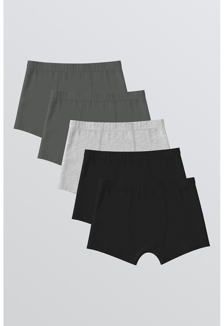 Set de boxeri cu model uni - 5 perechi - Negru/Gri