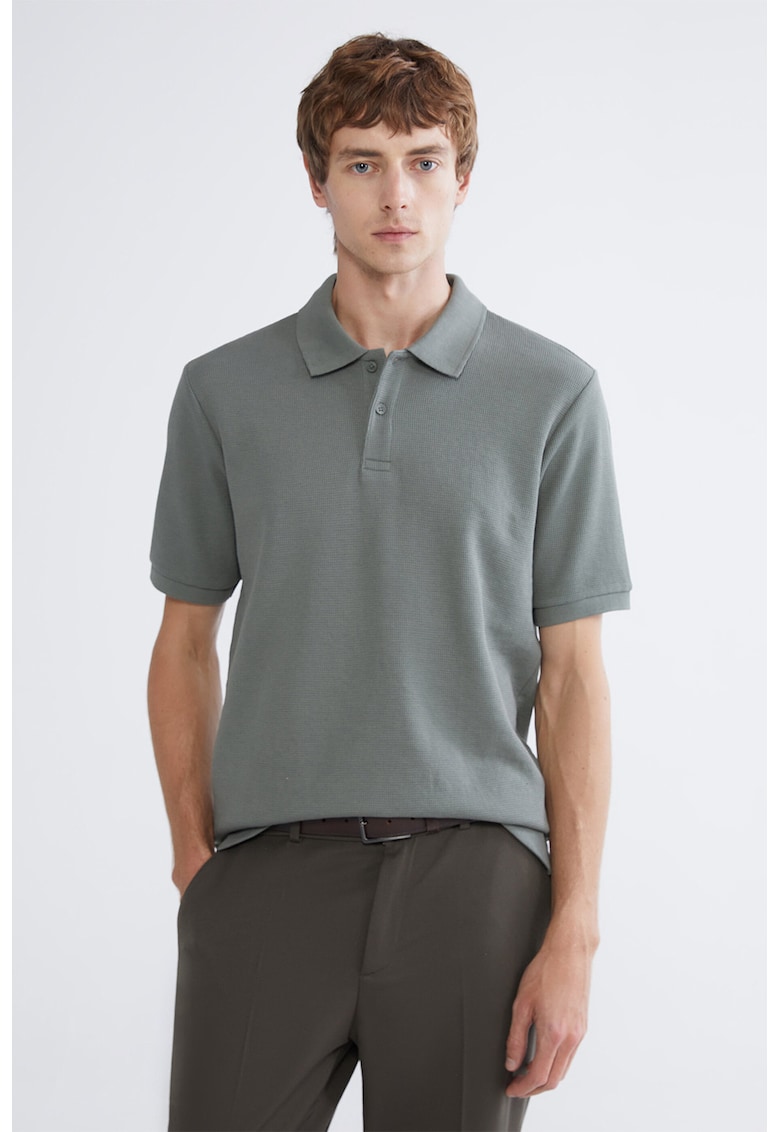 Tricou polo texturat regular fit - Kaki