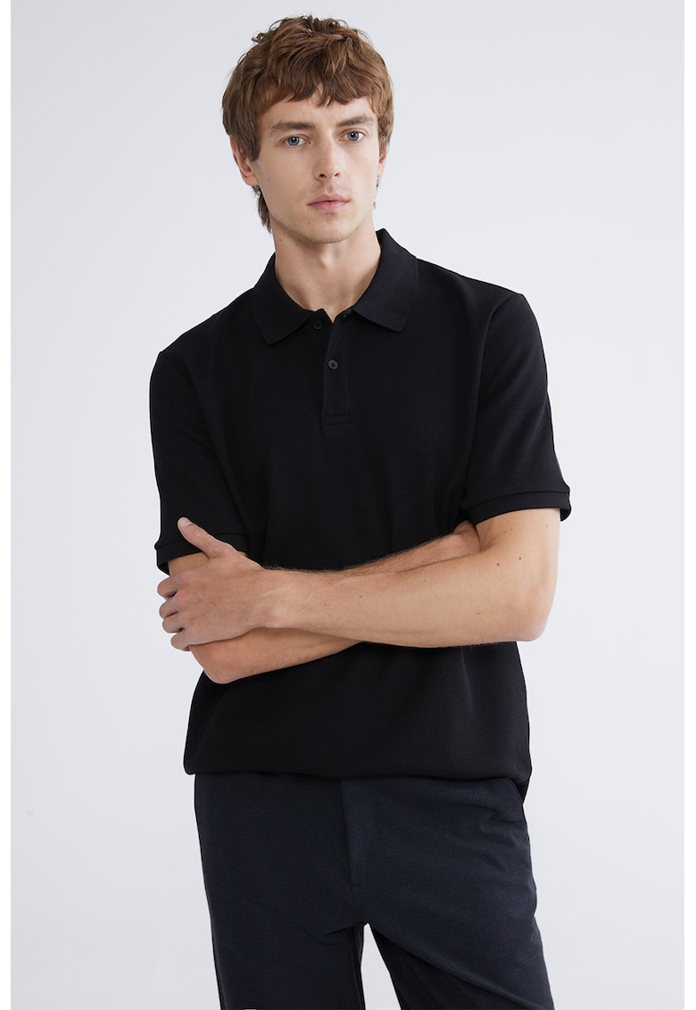 Tricou polo texturat regular fit - Negru