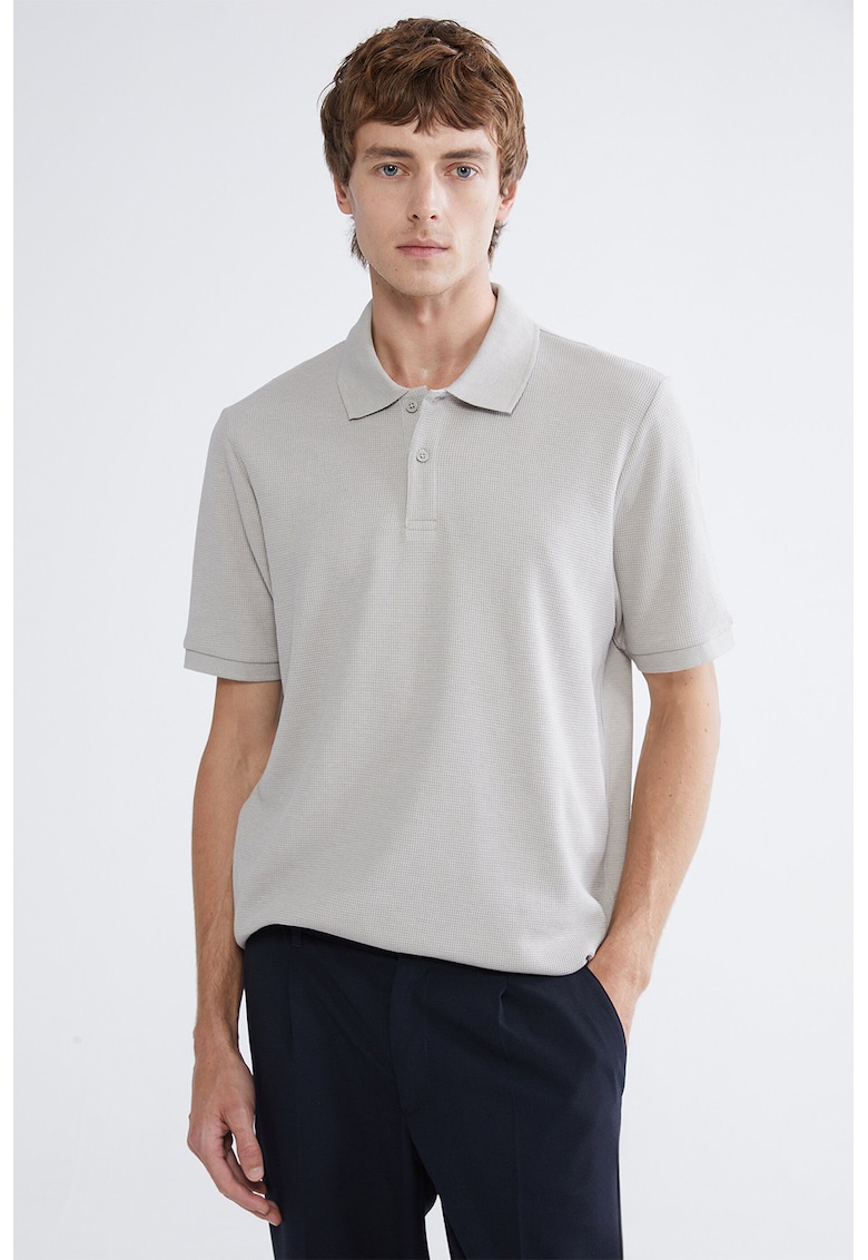 Tricou polo texturat regular fit - Gri deschis