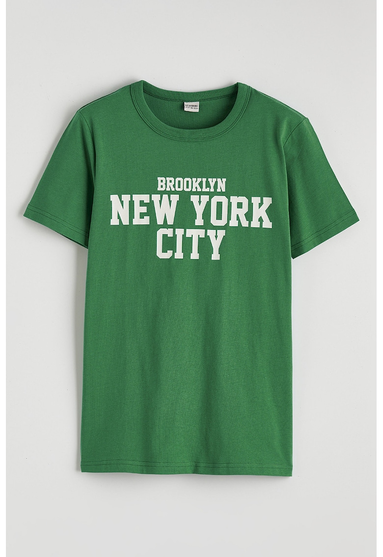 Tricou din bumbac cu imprimeu text - Alb/Verde