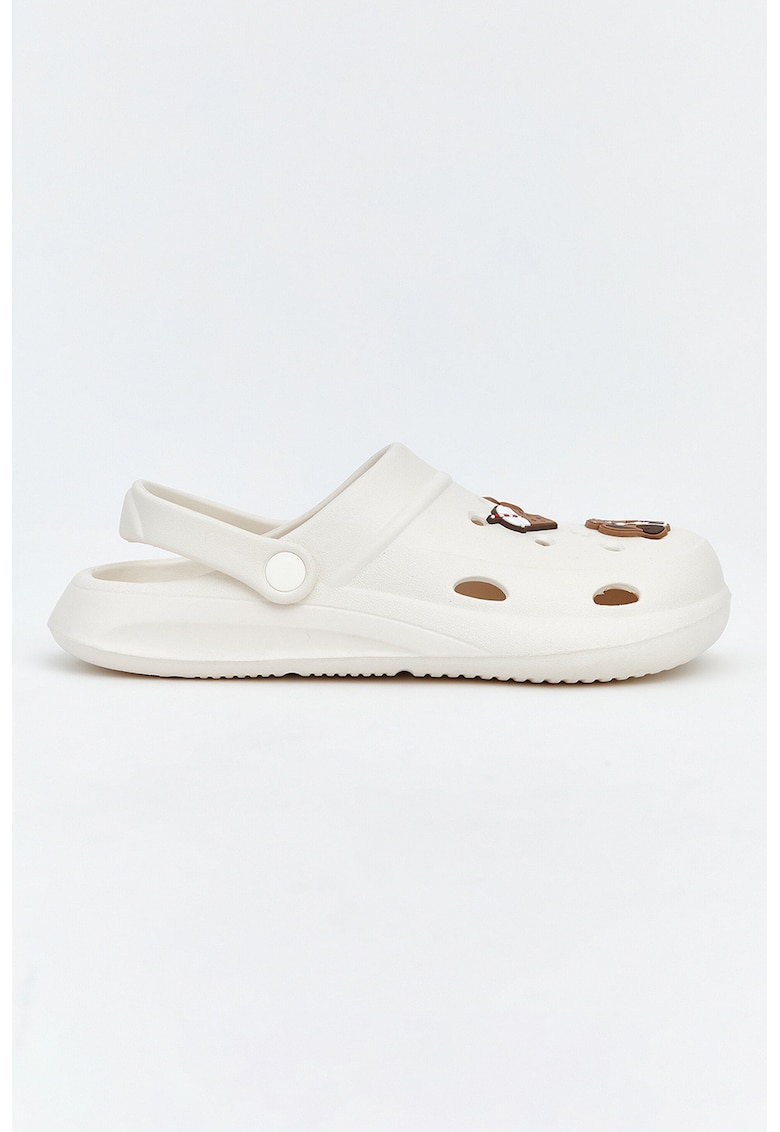 Saboti perforati cu bareta slingback - Alb fildes/Maro