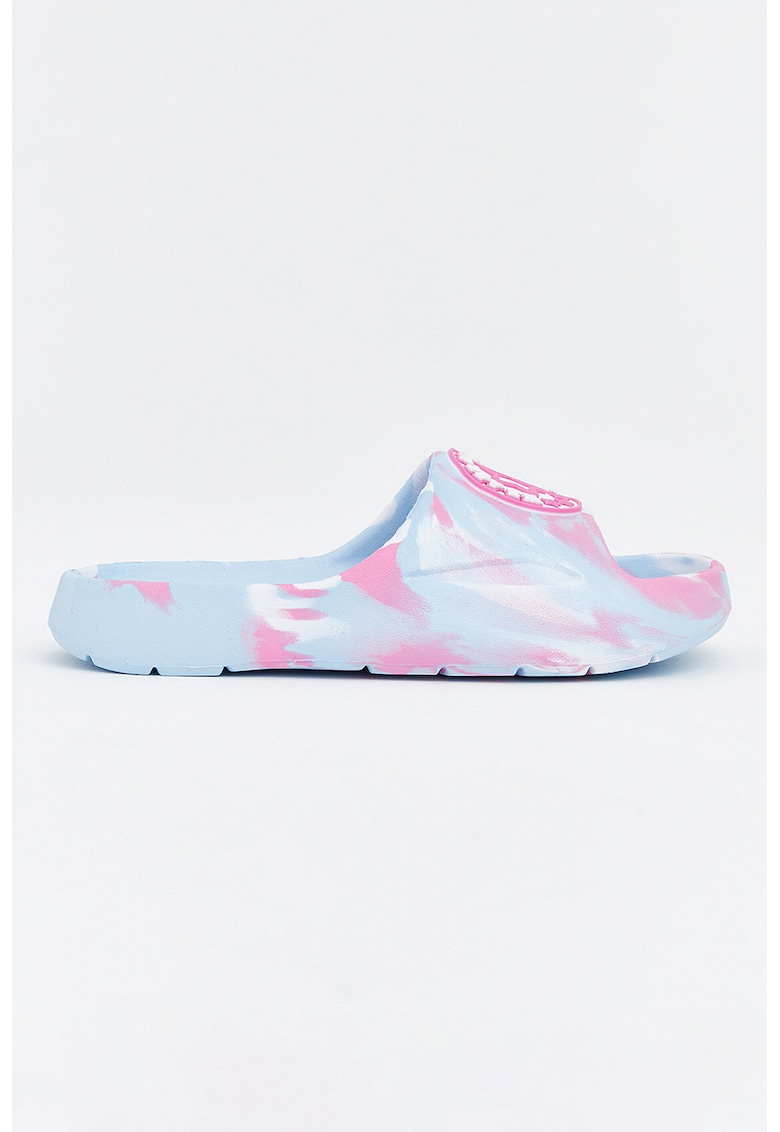 Papuci cu text - Alb/Roz pastel/Albastru glaciar