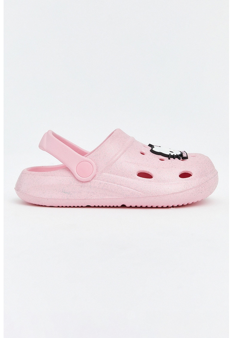 Saboti slingback cu model tematic Hello Kitty - Alb/Negru/Roz pastel