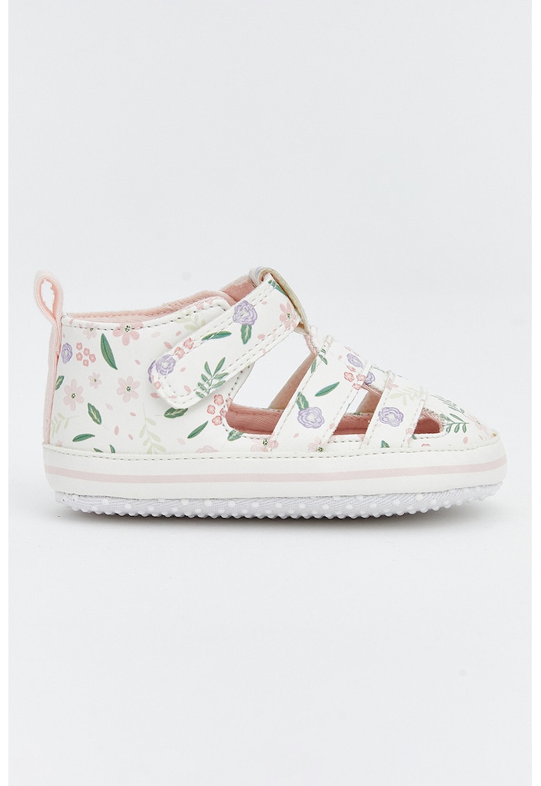 Sandake fisherman cu velcro si model floral - Alb/Roz pastel/Verde aquamarin