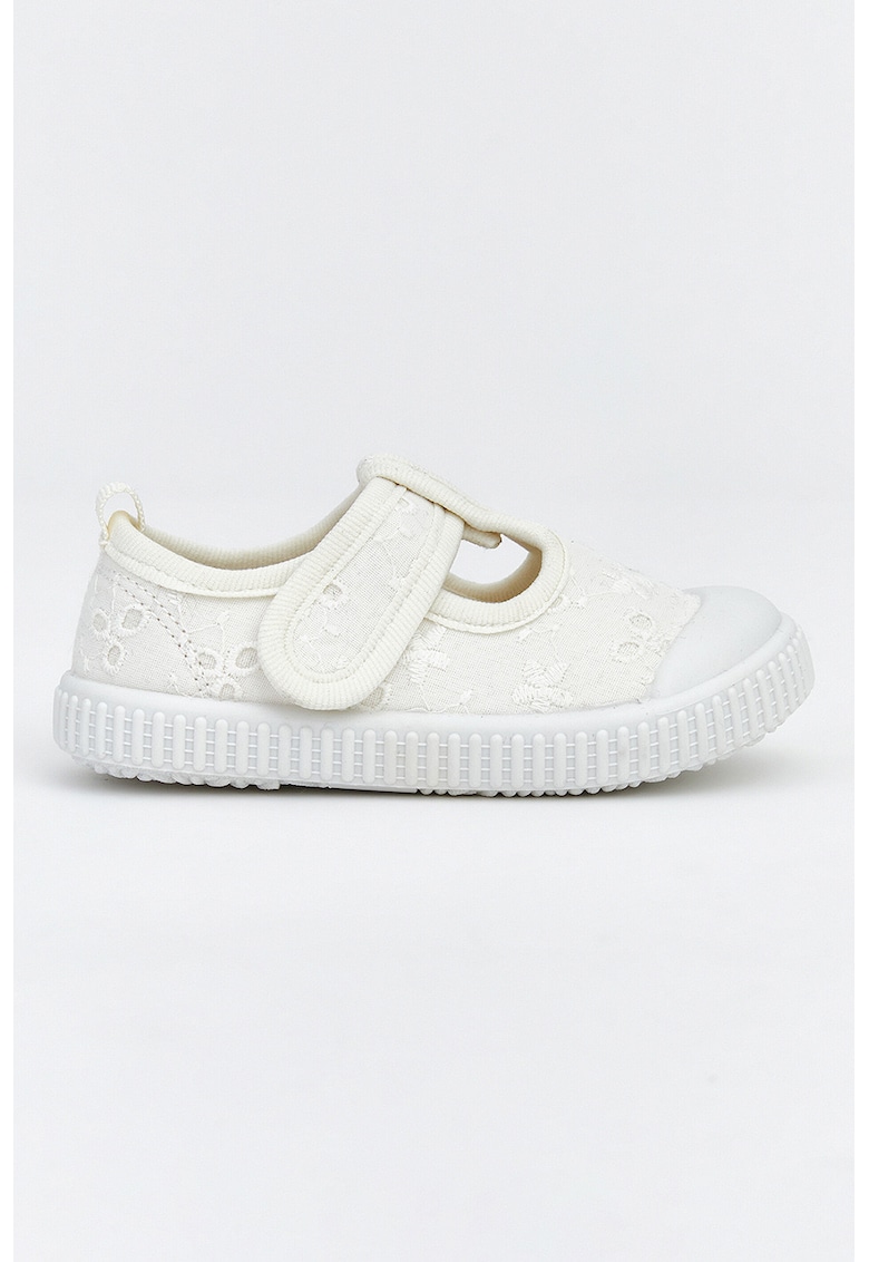 Pantofi brodati cu velcro - Alb fildes