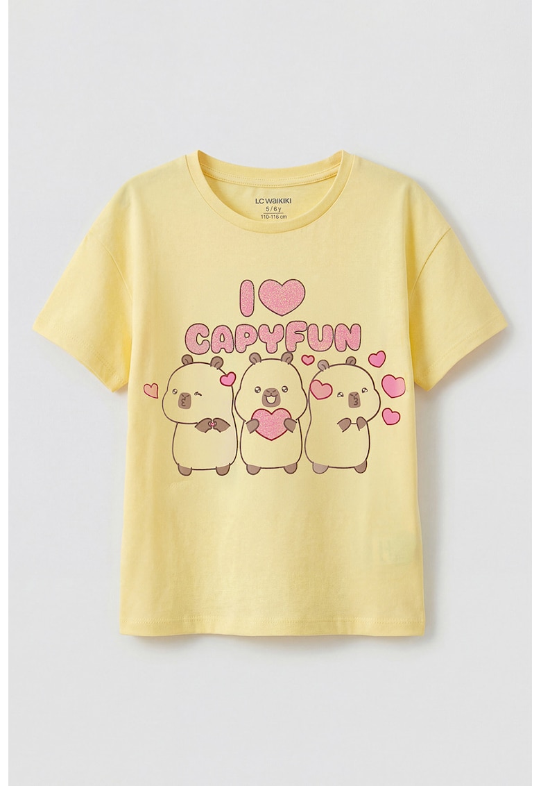 Tricou regular-fit cu design grafic - Galben/Roz