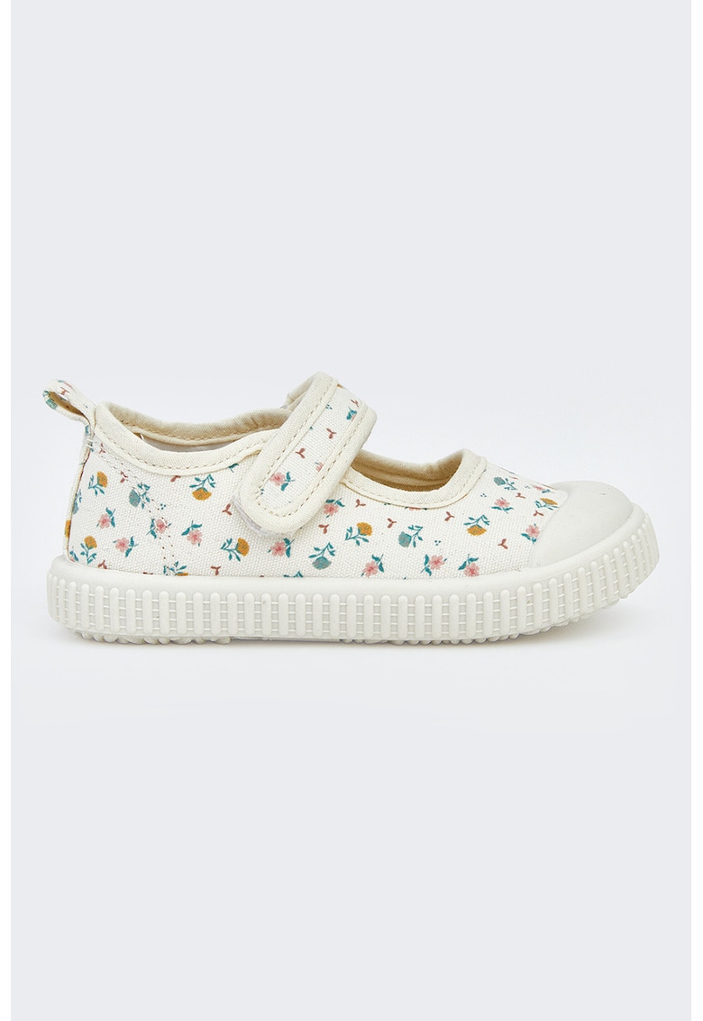 Pantofi Mary Jane cu imprimeu floral - Alb fildes/Verde persan/Galben mustar