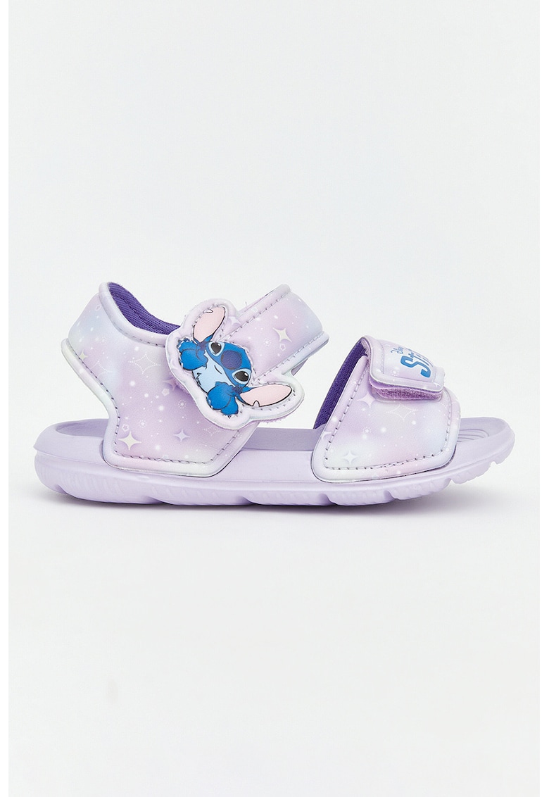 Sandale cu velcro si imprimeu Stitch - Albastru azur/Albastru royal