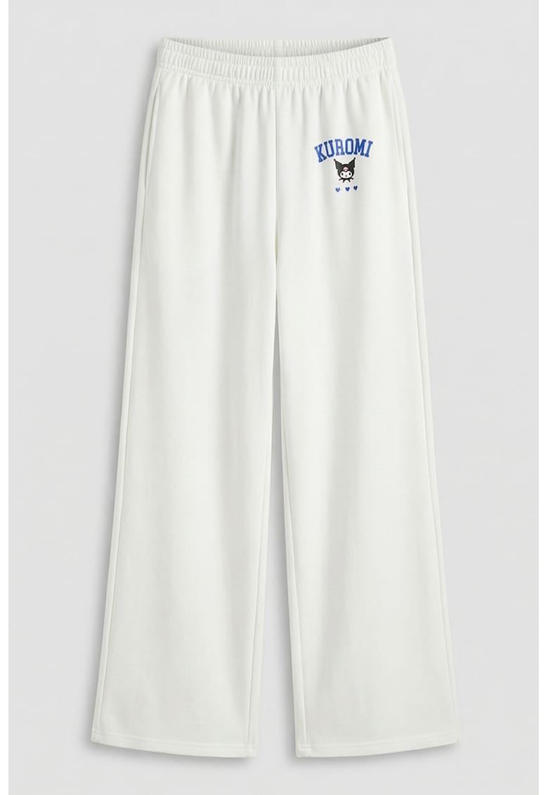 Pantaloni de trening cu croiala ampla si talie elastica - Alb