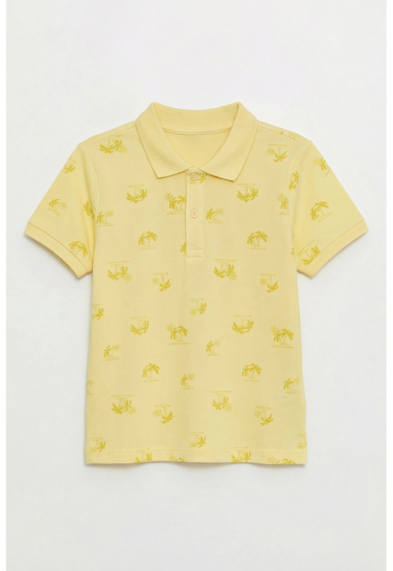 Tricou polo cu design tropical - Galben pai/Galben mustar