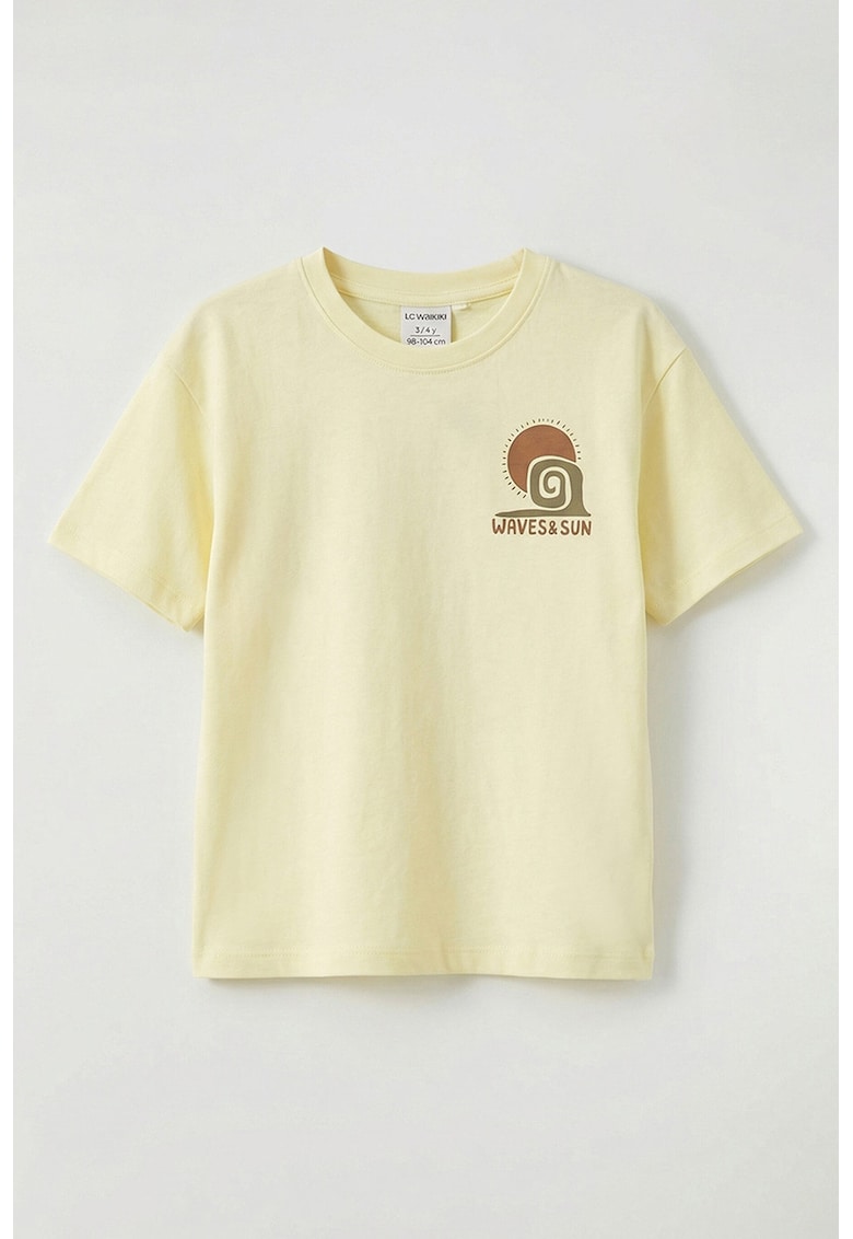 Tricou din amestec de bumbac cu decolteu la baza gatului - Maro/Galben pai/Kaki inchis