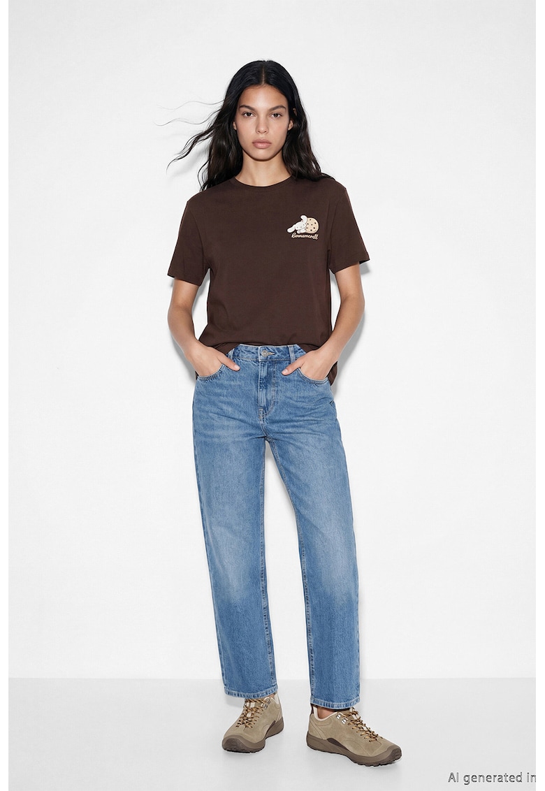 Tricou din bumbac cu imprimeu - Alb/Maro/Albastru glaciar